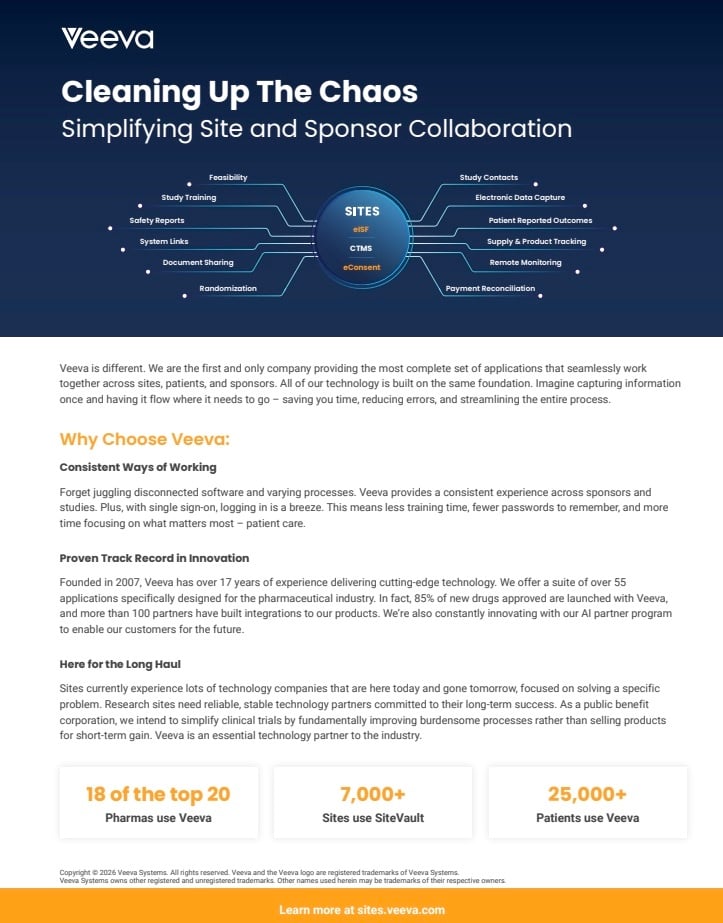 Veeva SiteVault Cleaning Up The Chaos of Site and Sponsor Collaboration