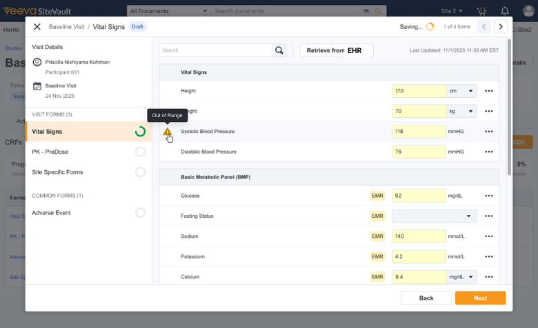 Retrieve data from EHR